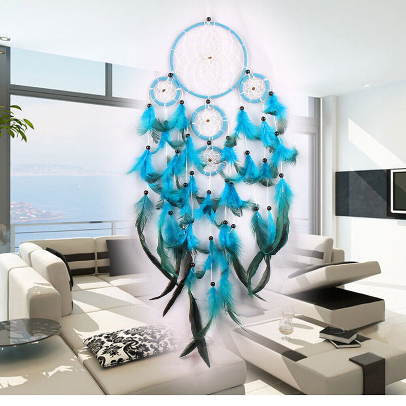 Blue Dream Catcher Net with Feathers Wall Hanging Decoration Ornament Home Car De