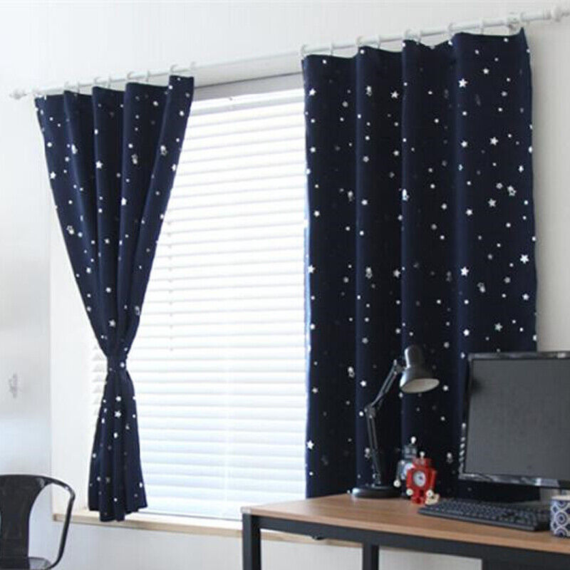 Modern Stars Printed Shading Curtains Window Treatment Curtain (Dark Blue)