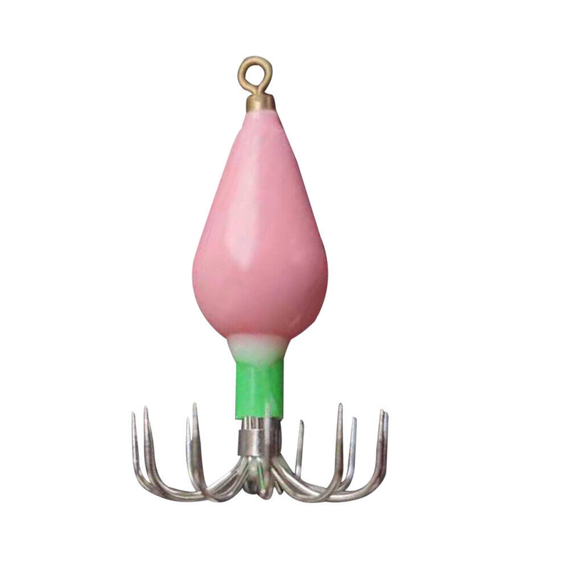 10pcs Squid Jigs Hooks Cuttlefish Octopus Bait Fishhook (Pink Luminous 30g)