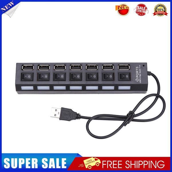 7 Ports High Speed USB 2.0 Hub Splitter w/ON/OFF Switch for Laptop (Black)