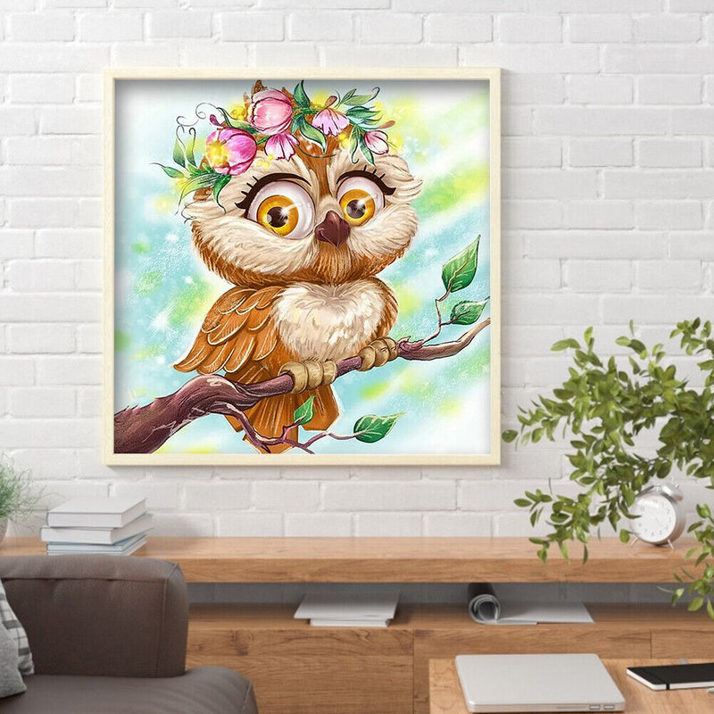 5D DIY Full Drill Round Shape Owl Rhinestone Diamond Drawing Home Decoration