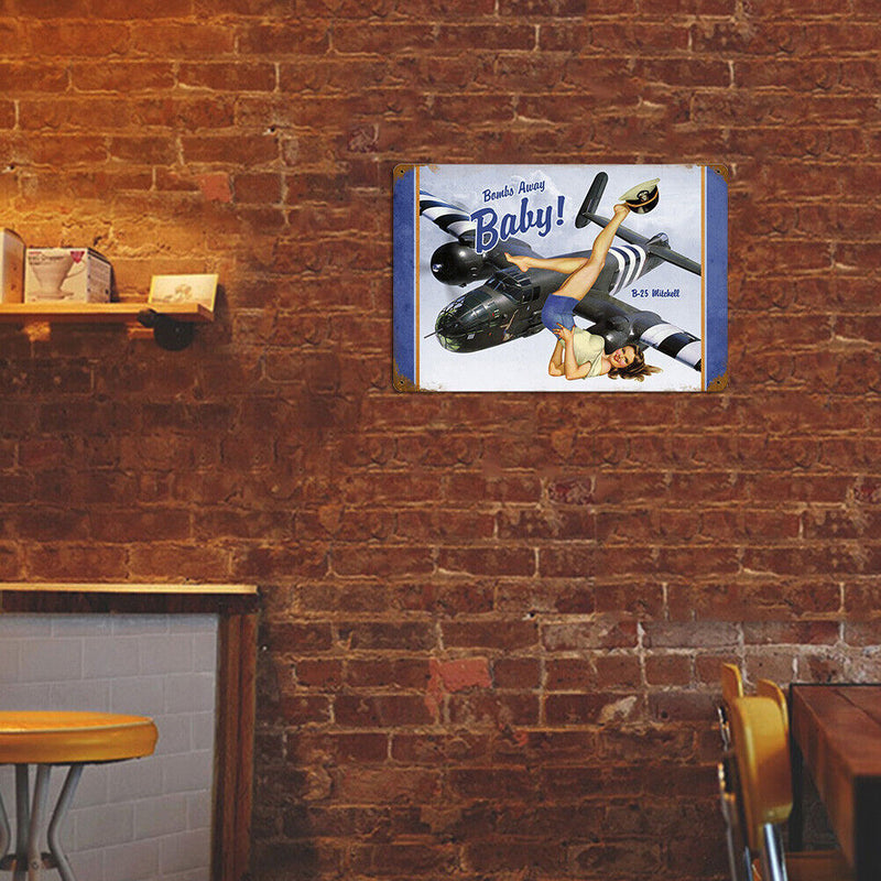 Airplane Woman Retro Metal Plate Tin Sign Plaque Poster for Bar Club Cafe