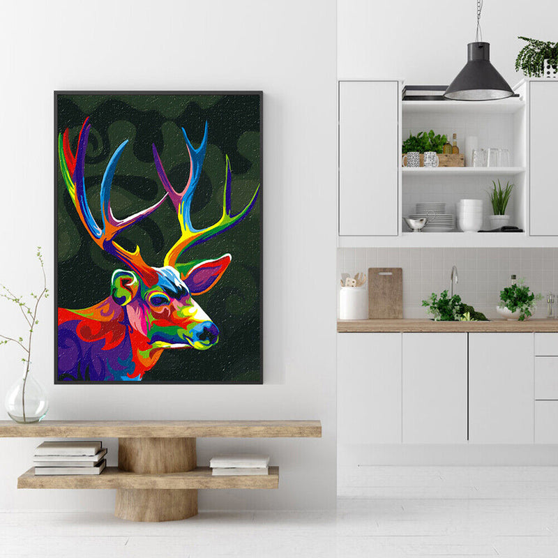 Colored Elk No Frame Pictures By Number DIY Digital Coding Oil Painting for Home