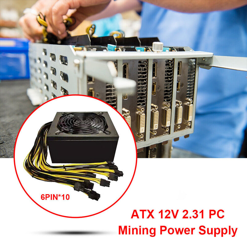 ATX 12V 2000W 10x6 Pin Miner Power Supply with Cable for ETH BTC Power Kit