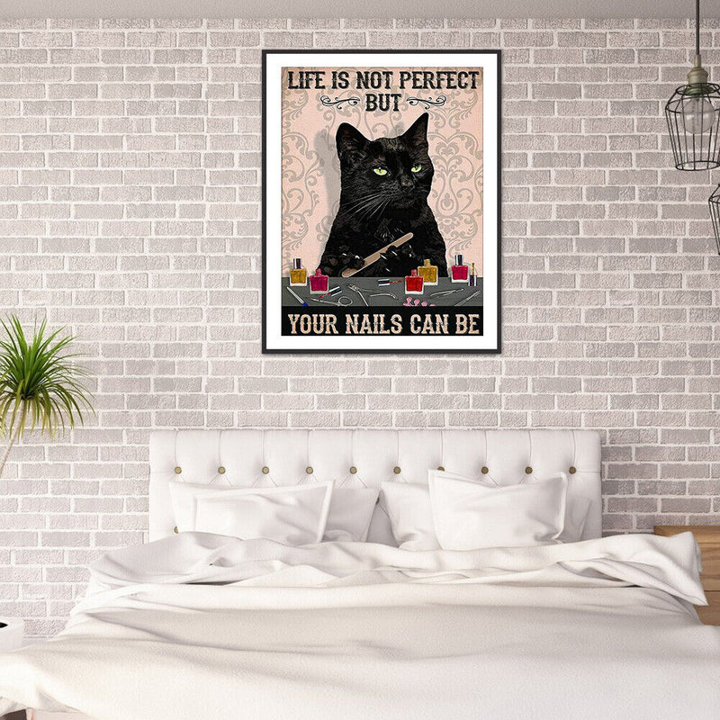 #A 5D DIY Diamond Painting Kits Full Round Drill Black Cat Poster Mosaic Picture