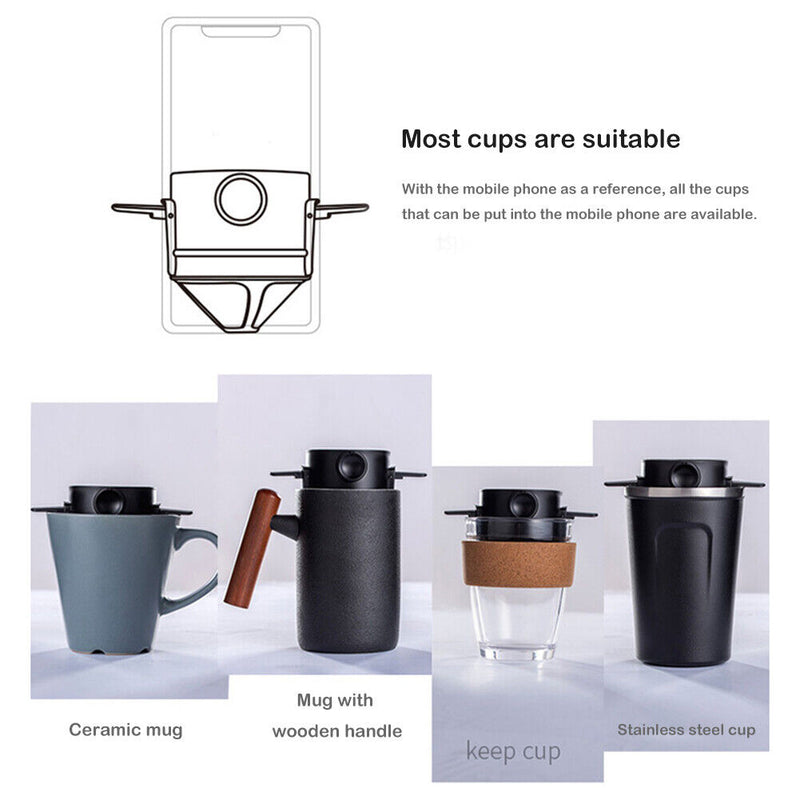 Foldable Coffee Filters Stainless Steel Drip Coffee Funnel Coffee Dripper Newly