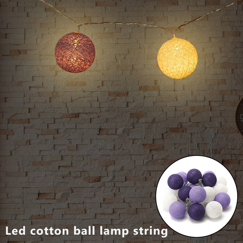 20LED Cotton Ball String Light Fairy Wedding Christmas Party Decor (Purple)