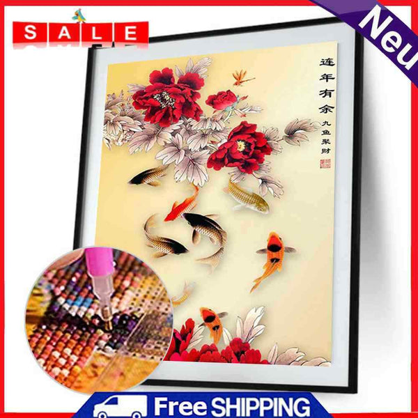 30*50cm DIY Diamond Embroidery Fish Diamond Painting Cross Stitch Chinese M