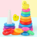 Early Educational Rainbow Tower Stack Circle Duck Ring Puzzle Pyramid (B) Newly