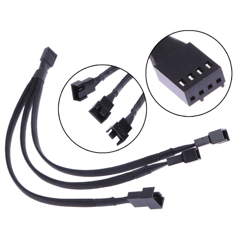4-Pin PWM Fan Cable 1-3 Way Splitter Black Sleeves Extension Cable