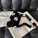 Women Soft Warm Plush Flower Pattern Handbags Female Travel Fluffy Underarm Bags