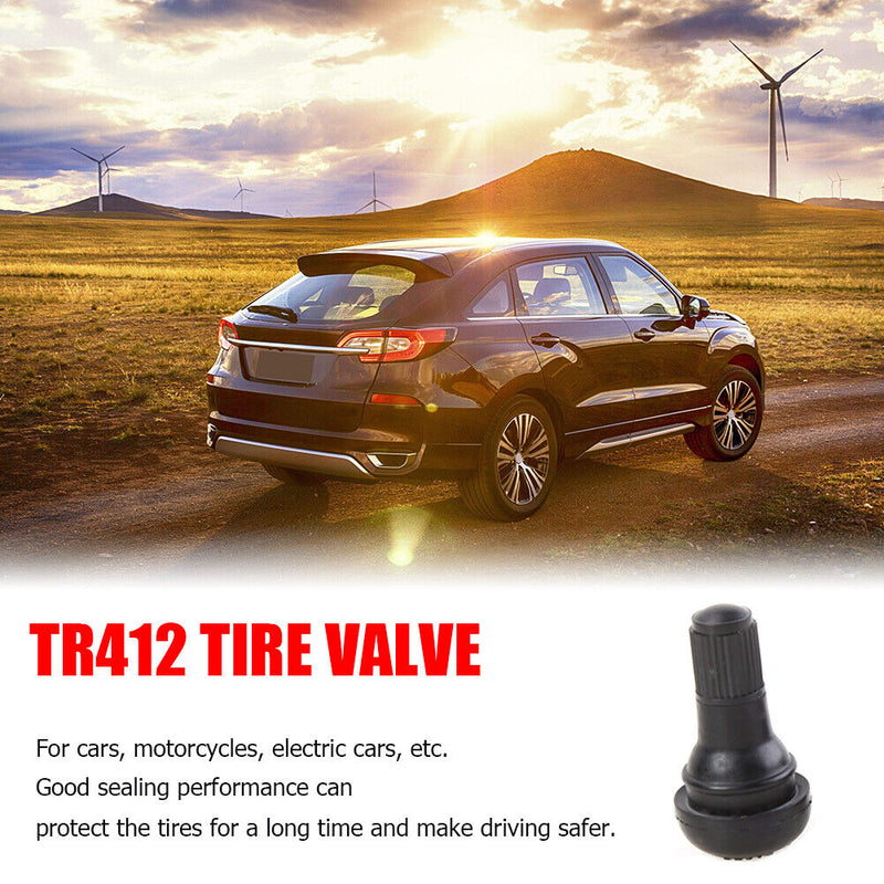 100x tubeless Car Motorcycle Valves TR412 Snap In Short Black Rubber