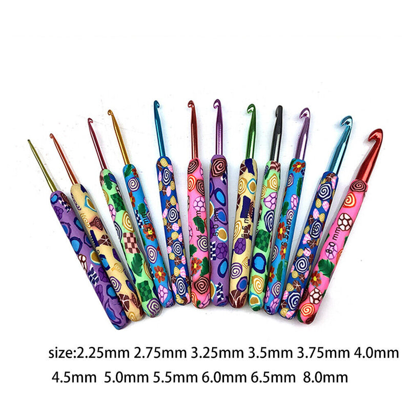 12pcs Ceramic Handle Knitting Needles Aluminum Crochet Hooks Set DIY Craft Tools