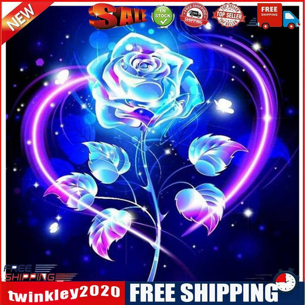 5D DIY Diamond Painted Round Diamond Blue Rose LD166