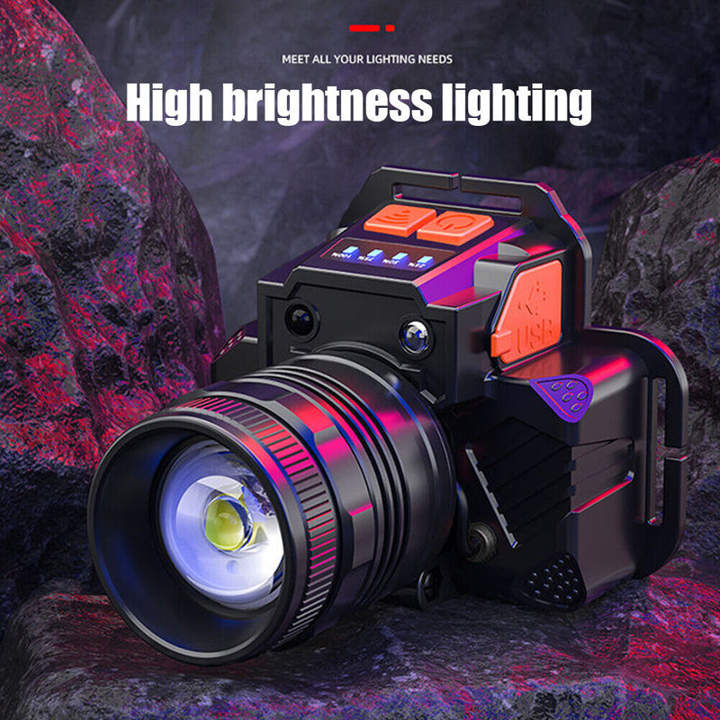USB Rechargeable LED Headlamp Power Bank Wave Induction 300lm Headlight Torch