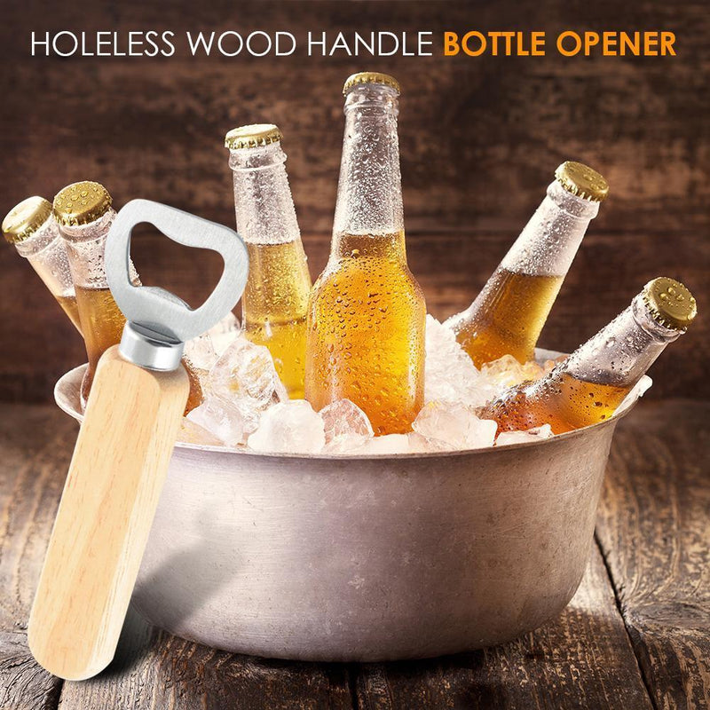 Stainless Steel Bottle Opener Wood Handle Drink Beer Cap Lid Kitchen Launcher