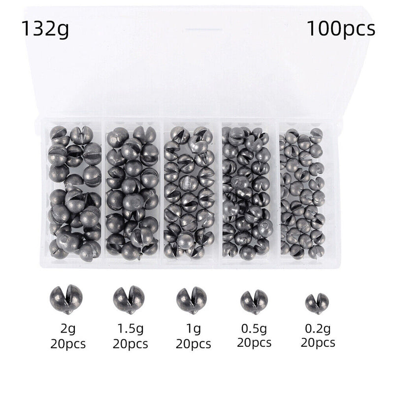 100pcs Round Split Shot Fishing Weights Set Removable Sinkers Drop (132g) Newly