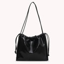 Retro PU Women Solid Color Bucket Bags Drawstring Large Capacity Shoulder Bag