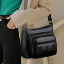 Fashion Solid Color Messenger Handbag Casual Women Multi Pocket PU Crossbody Bag