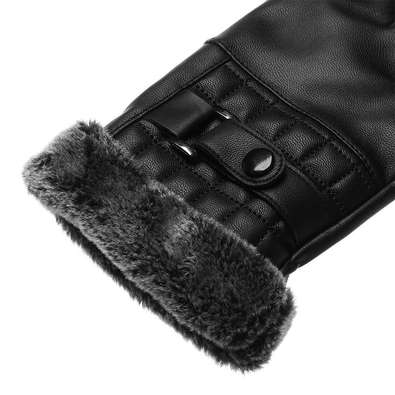 Windproof Men Faux Fur Gloves Thicken Warm Touch Screen Gloves Leather Mittens
