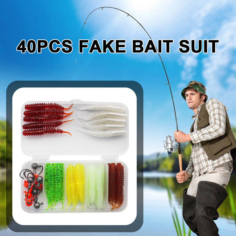 40pcs Soft Fishing Lure Kit Jig Head Hook Bait with Tackle Box (Style A)