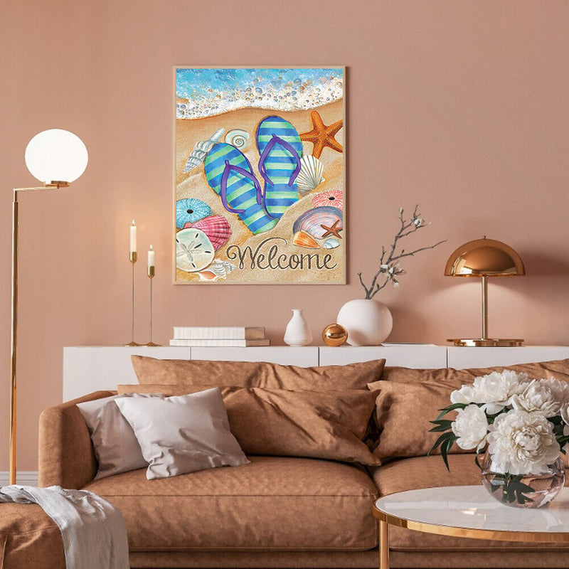 Beach Slippers Oil Paint By Numbers DIY Canvas Wall Art Picture Craft Home De