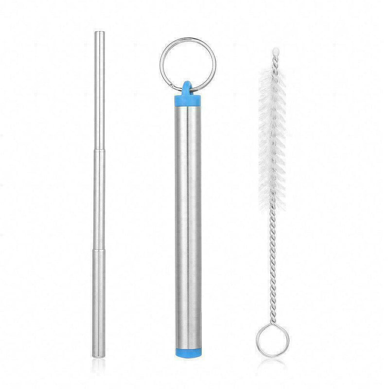 Portable Telescopic Drinking Straw Steel Cleaning Brush W4M5 Straw U2B3