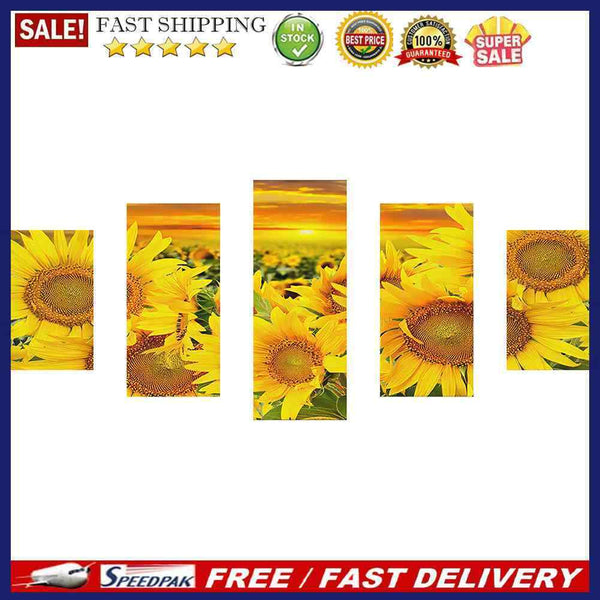 5D DIY Full Square Drill Diamond Painting 5 Panel Sunflower Mosaic Handmade