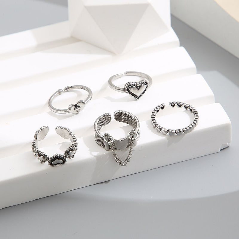 Women Girls Hollow Out Ring Hand Decoration Heart Shape Open Ring Adjustable