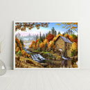 Full Cross Stitch 11CT Autumn Water Mill Counted Embroidery DIY Needlework