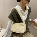 Retro Solid Color Underarm Bag Portable Women Plush Top-handle Pouch Party Purse