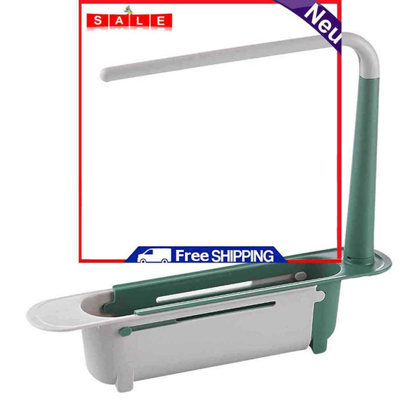 Telescopic Sink Holder-Expandable Storage Drain Basket with Dish Cloth Hanger