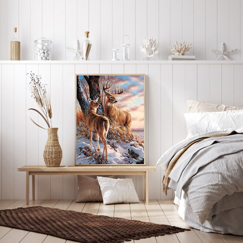 Frameless Oil Paint By Numbers Snow Deer DIY Canvas Picture Craft Kits