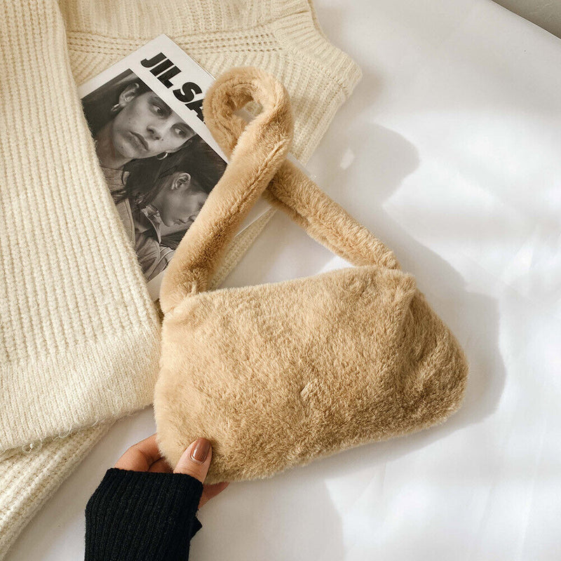Animal Pattern Underarm Bag Women Mini Plush Shoulder Handbags Purse (3)