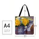 Garuru-Jidong Cat Themed Shopping Bag, with Floral Print, Large