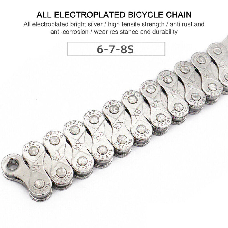 6 7 8 Speed Carbon Steel Chain 1/2 x 2/32 inch 116 Links for Mountain Road