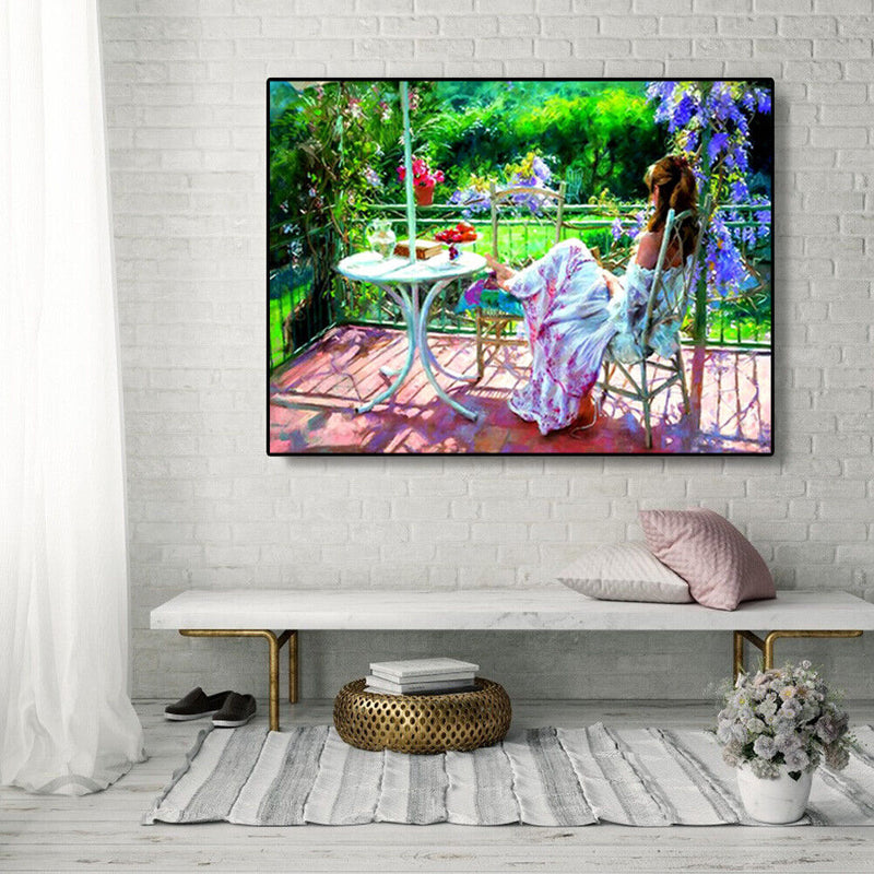 DIY Digital Oil Painting By Numbers Kits Garden Girl Picture Wall Art Room Decor