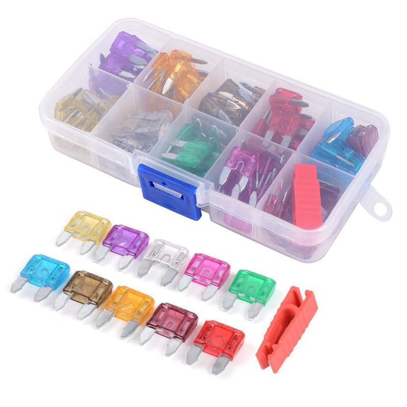 100pcs Mini Car Fuses 3A 5A 7.5A 10A 15A 20A 25A 30A 35A 40A Assortment with Cli