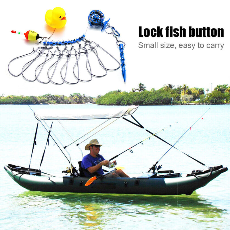Stainless Steel Fish Buckle Lock Set Live Fishing Lock Belt Stringer (Blue)