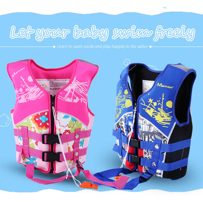 Children Buoy Life Vest Swimming Boating Fishing Waistcoat Jackets (Blue L)