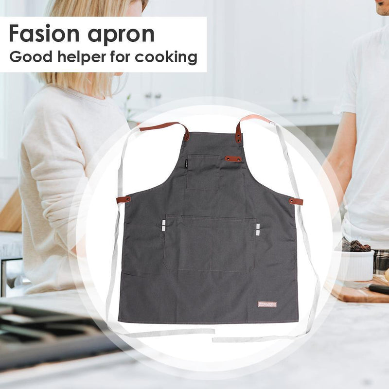 Canvas Apron Adjustable Men Women Kitchen Cooking Pinafore w/Pocket (Gray) Newly