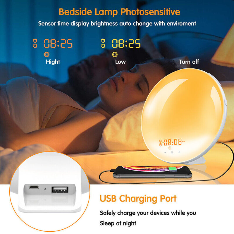 Wake Up Alarm Clock Sunrise Sunset FM Radio Digital Desk Nightlight (EU)