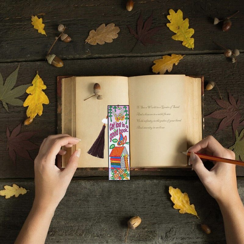 DIY Special Shaped Diamond Painting House Leather Bookmark Tassel Marker Newly