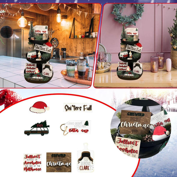Christmas Sign Wood Table Decoration Farmhouse Tiered Tray Decor Ornament~