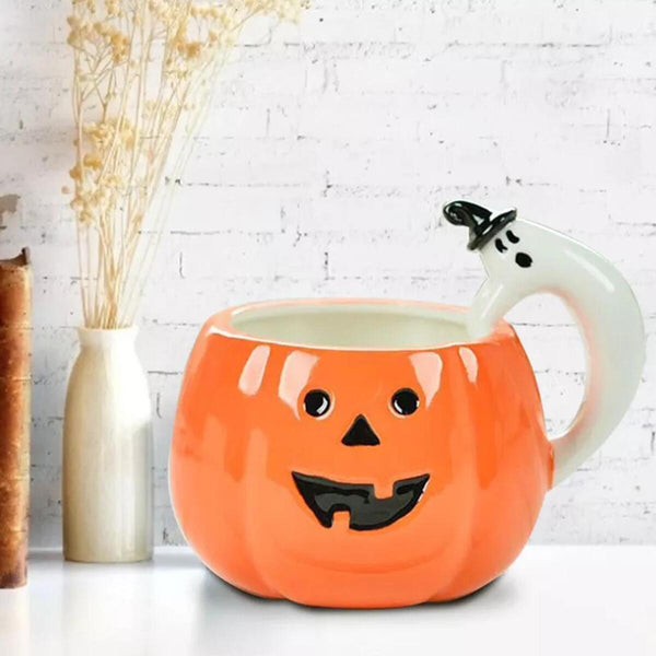 Halloween Coffee Tea Cup Mug Pumpkin Orange Ceramic Gift Tableware Food Drinks_