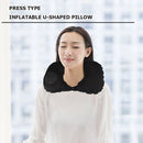 U Shape Travel Pillow Press Air Inflatable Airplane Neck Cushion (Black)