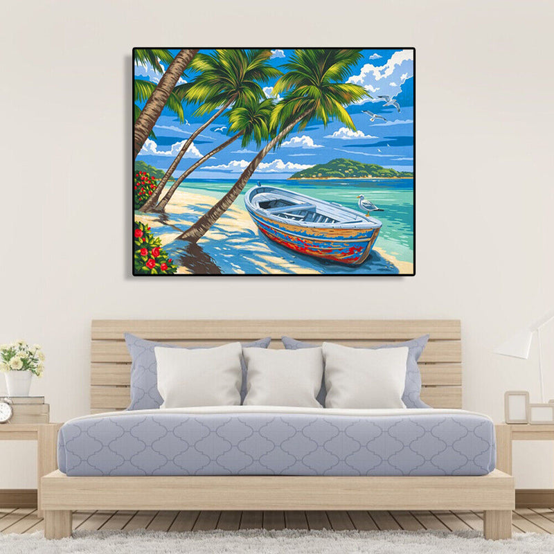 Painting By Numbers Kit DIY Sea Boat Canvas Oil Picture Home Wall Artworks