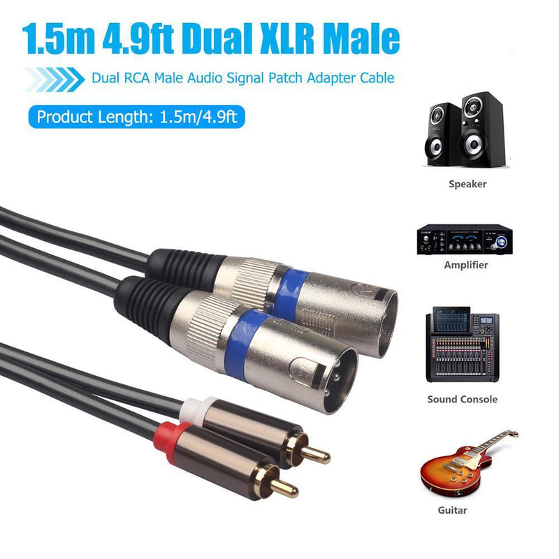 1.5m Full Copper Conductor Dual RCA Male to Dual XLR Male Audio Patch Cable