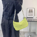 Women Retro Corduroy Solid Color Underarm Bag Chain Small Handbags (Green)