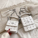 Female Cross-body Mobile Phone Purse Top-handle Bag PU Leather Woven Handbag